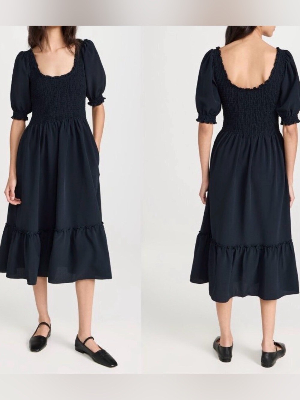 Hill House Louisa Nap Dress Size XL NWT Smocked MIDI Black